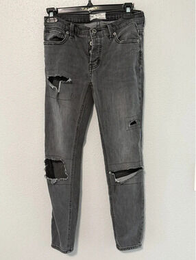 #6033  Free People Gray Distressed Mesh Patch Skinny Jeans Size 25